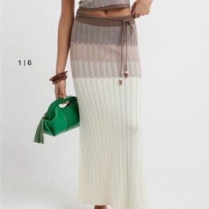 NWT 37 Orchard Ombre Knit Maxi Skirt, Brown and Cream, String Tie Belt, XL